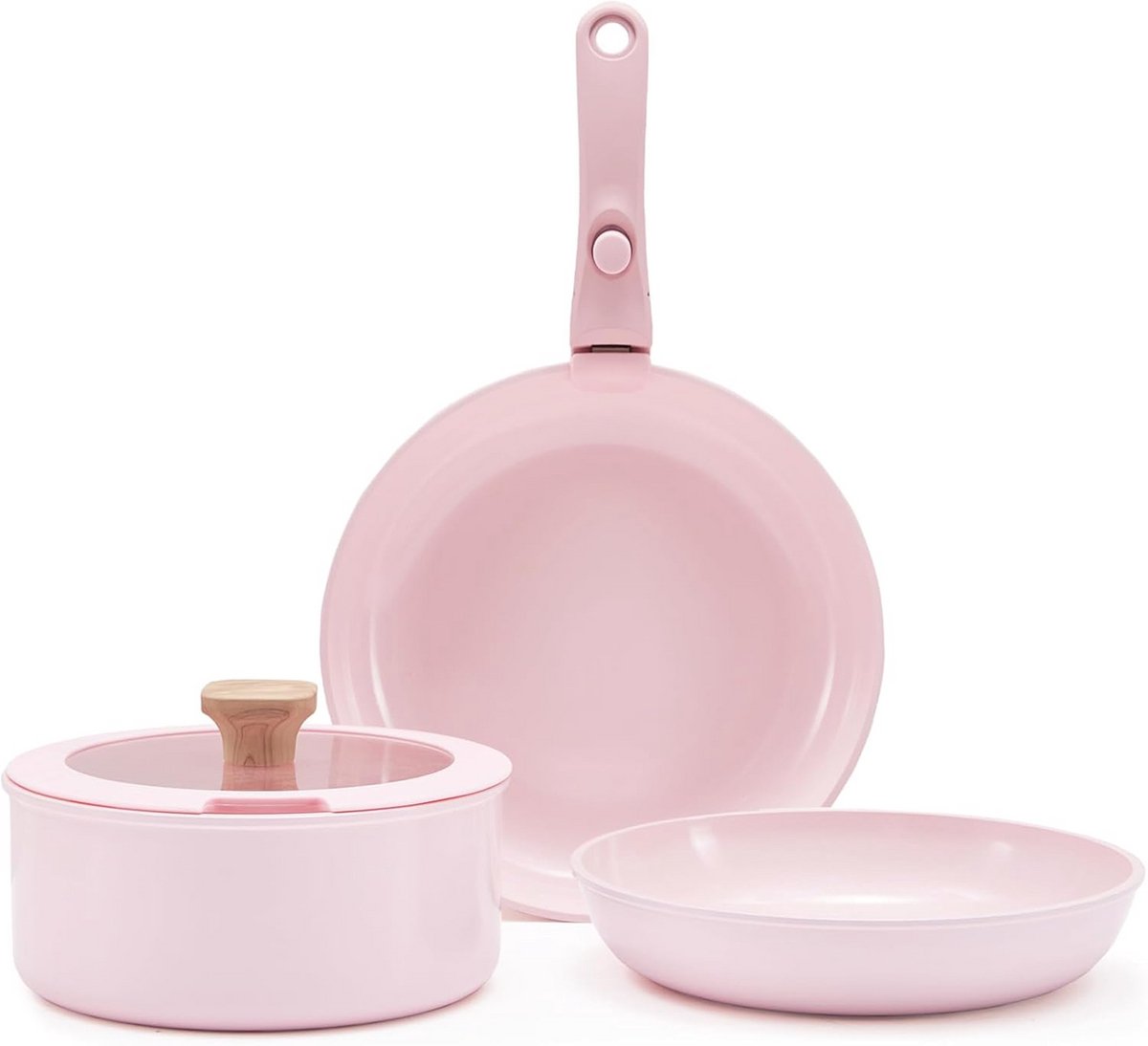 Roze Pannen Set met Verwijderbare Handgreep - Keramisch Kookgerei voor Keuken
