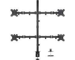 4 Monitorstandaard voor Bureaustoelen | Viervoudige Monitor Steun voor 19-32 Inch Schermen | Uiterst Verstelbare Heavy Duty Armen | VESA Compatibel | C-Klem en Doorvoervoet