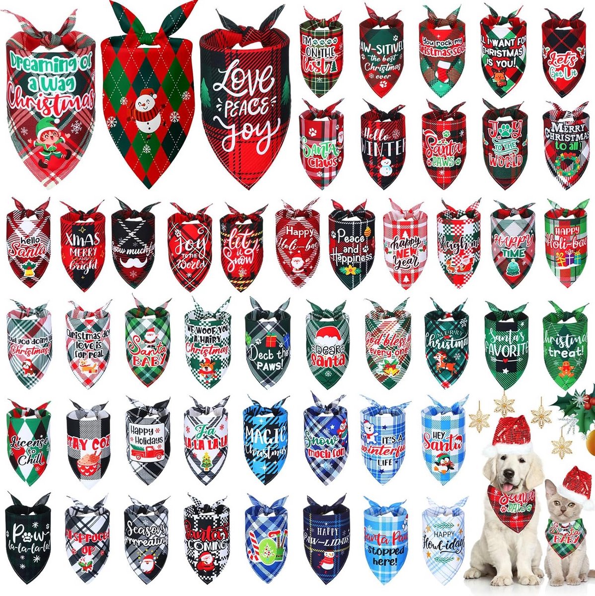 Hondenbandana Kerst - Huisdier Sjaal - Feestelijke Aankleding - 50 Verschillende Stijlen - 65 x 45 cm - Geruit