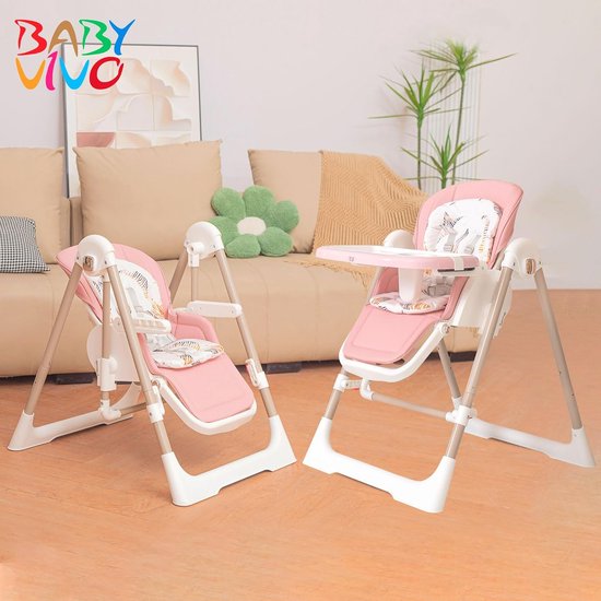 3in1 Kinderstoel met Verstelbare Hoogte en Voetsteun - Multifunctionele Kinderstoel en Schommel voor Baby's - Roze — afbeelding 2