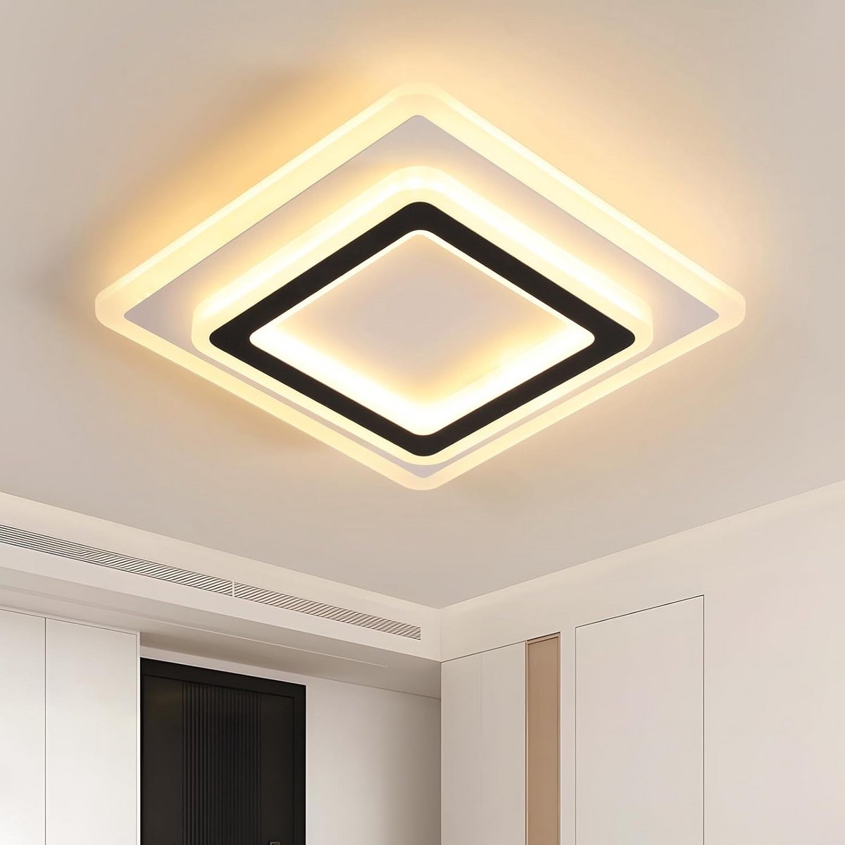 Moderne LED Plafondlamp Vierkant Zwart/Wit - 38W Warm Wit Licht voor Woonkamer, Keuken of Slaapkamer
