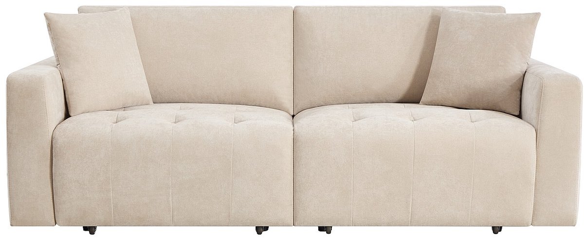 Vente-unique Driezitsbank met elektrisch verschuifbare zitting in beige stof DIMARIAS