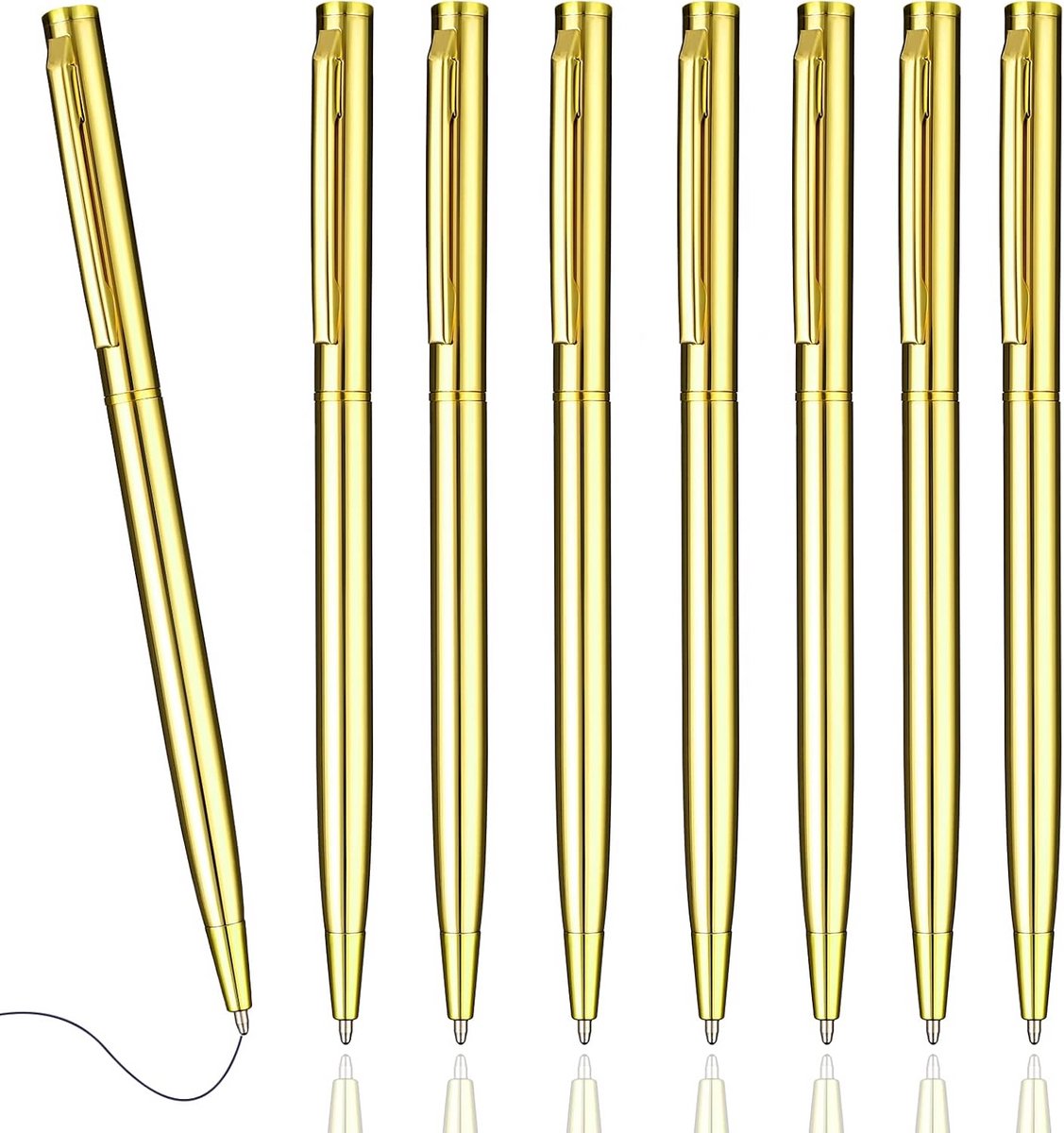 Exquisite 8 Pcs Gold Ballpoint Pens Set - Black Ink 1mm Writing Pen for Office and School