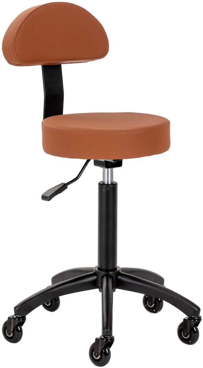 Gabbiano D026 Kappersstoel Bruin – Ergonomische Cosmetische Kruk met Rugleuning – Verstelbaar – Op Wielen