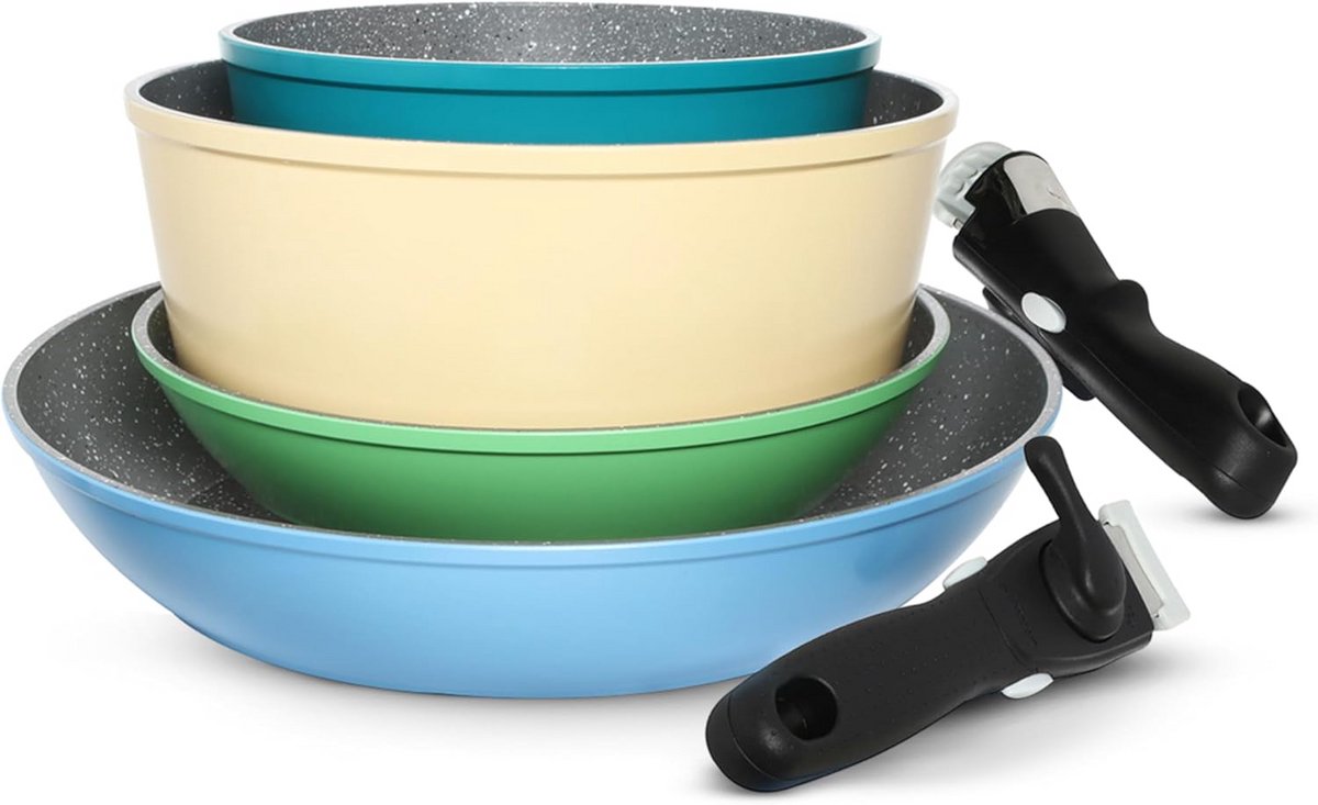 Inductiepannenset met afneembaar handvat - Perfect voor beginners en kookliefhebbers