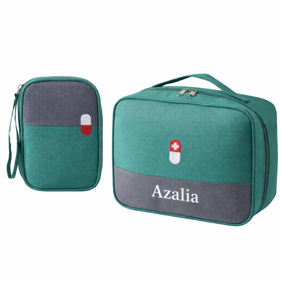 2 stuks Azalia EHBO Tas Leeg – Waterdichte Verbanddoos / Toilettas – EHBO Koffer Voor Thuis, Auto of Reizen – Compact & Draagbaar – Groot formaat: 25 x 20 x 13 cm, klein formaat: 14 x 11 x 2 cm(Groen)