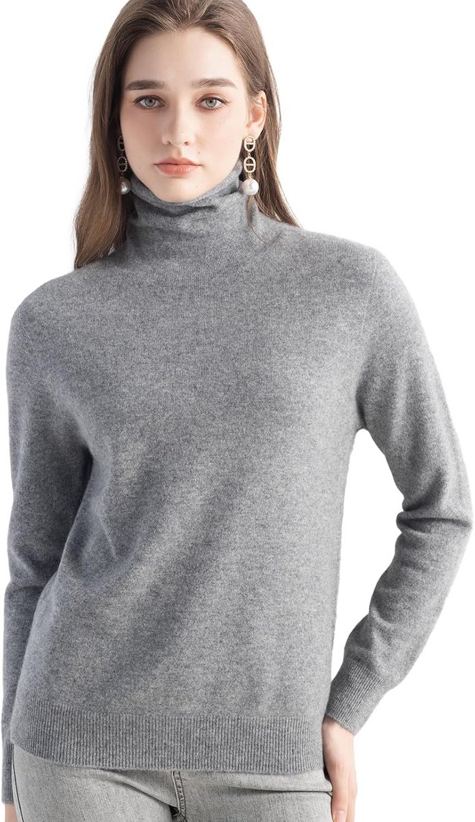100% Pure Cashmere Dames Coltrui - Lange Mouw - Warm en Zacht - Gebreide Trui voor Herfst en Winter