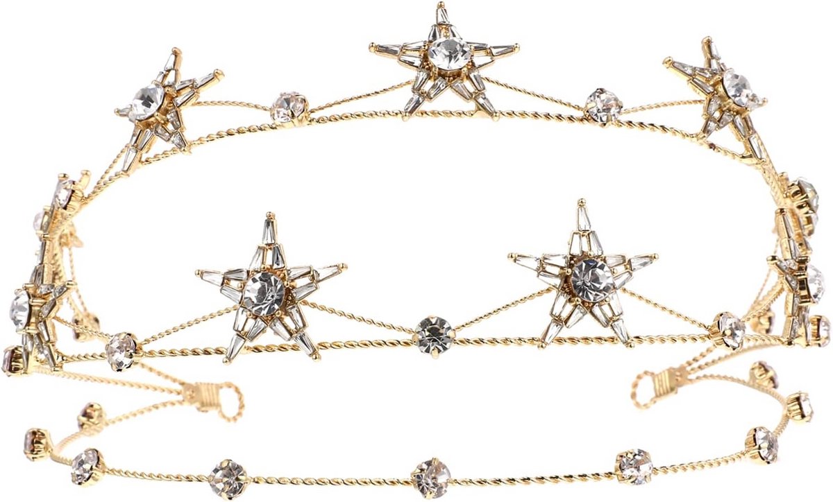 Glitterende Sterren Kroon Tiara met Kristallen voor Bruiloft en Feest