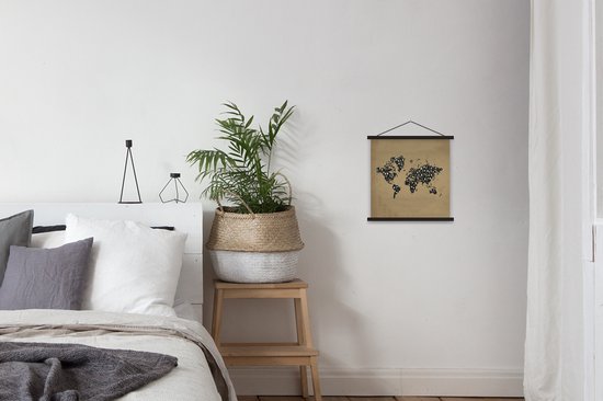 Affiche scolaire - Wereldkaart - Chiffres - Zwart - 40x40 cm - Lattes noires