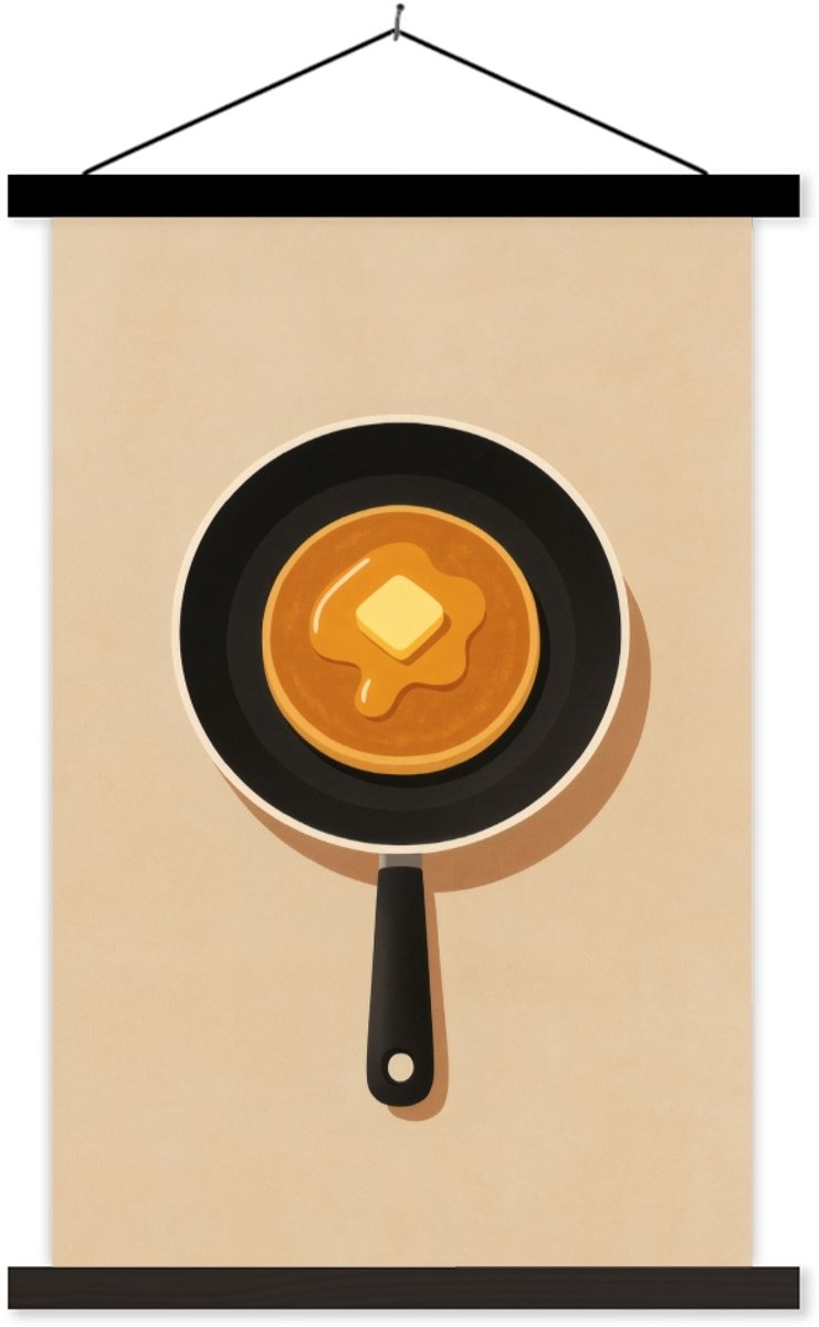 Posterhanger incl. Poster 40x60 cm - Schoolplaat - Pannenkoek - Koekenpan - Boter - Minima