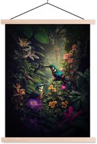 Posterhanger incl. Poster 40x53 cm - Schoolplaat - Bloemen - Vogel - Jungle - Planten - Textielposter - Blanke latten