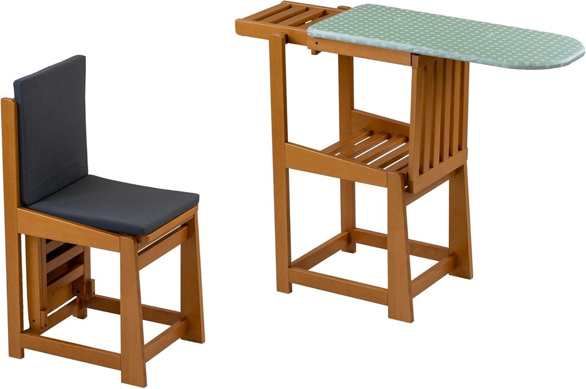 Verstelbaar Strijkplank Stoel Bamboe Houten Frame Met Werkblad En Strijkijzerhouder