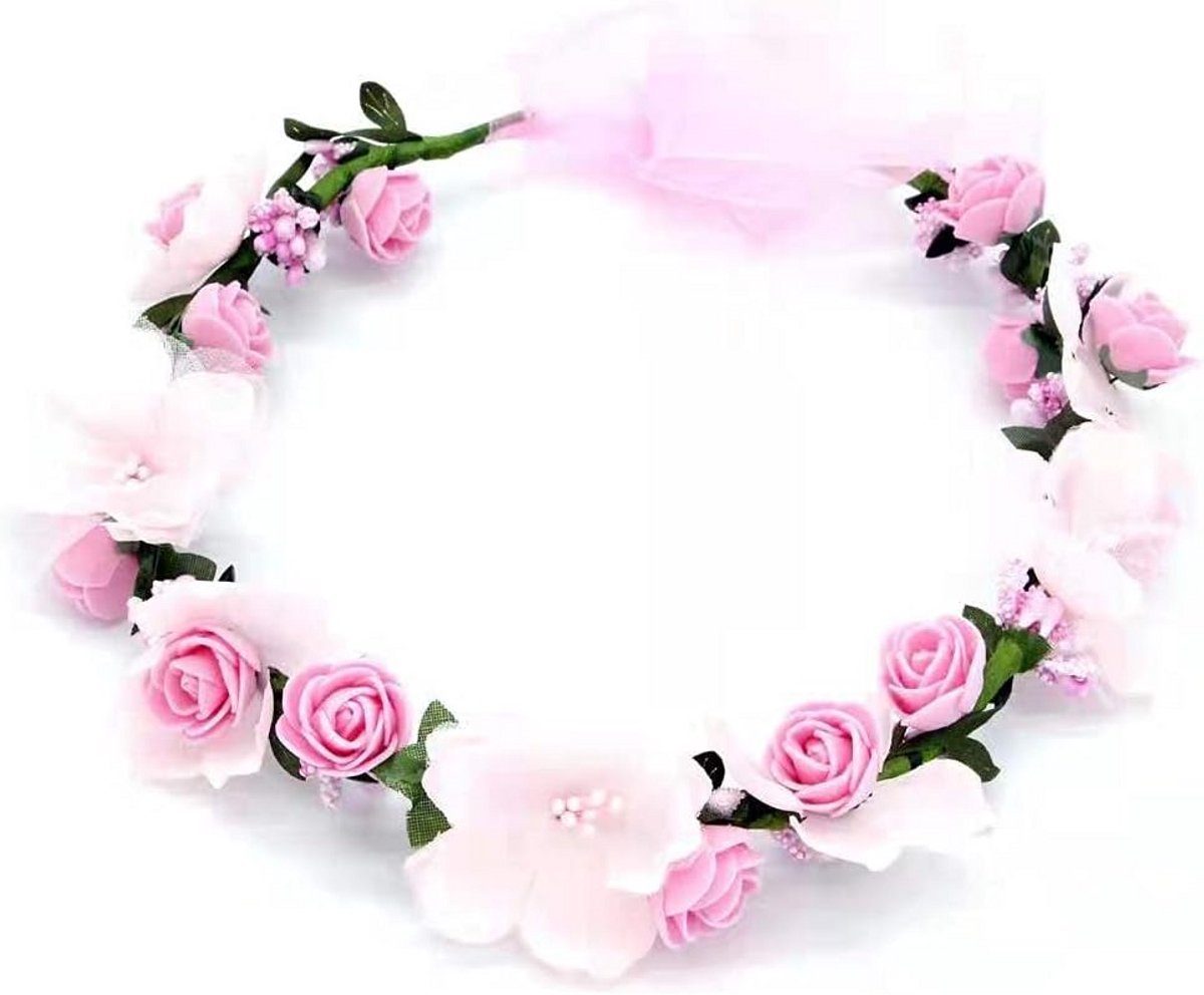 Roze bloemenkrans haaraccessoires voor bruiloften en feesten