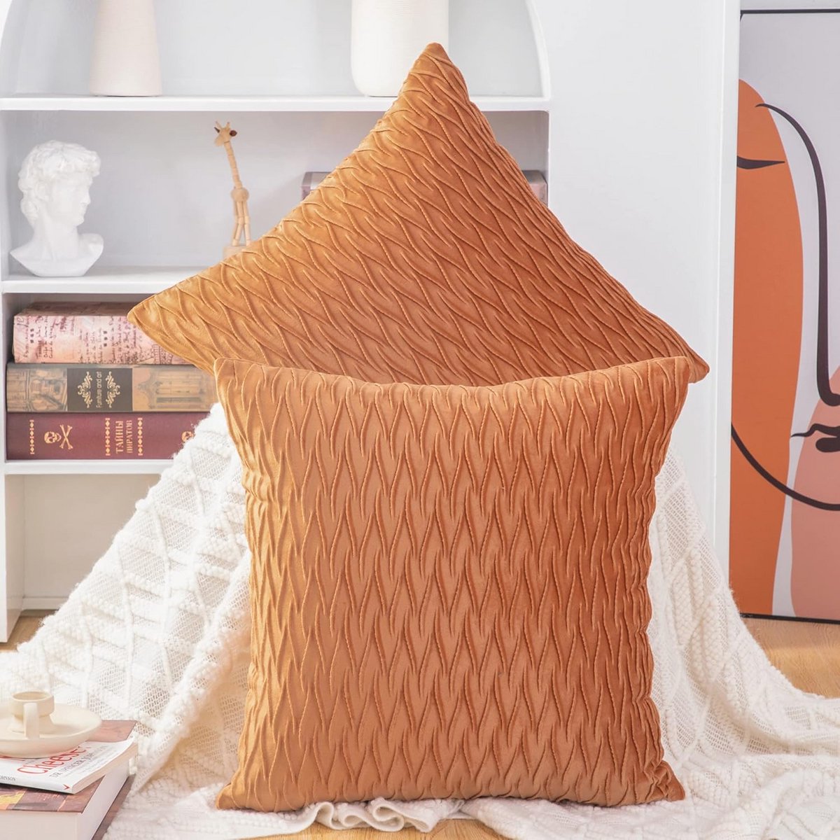 Set van 2 Super Zachte Fluwelen Decoratieve Kussenslopen 45x45 cm Oranje
