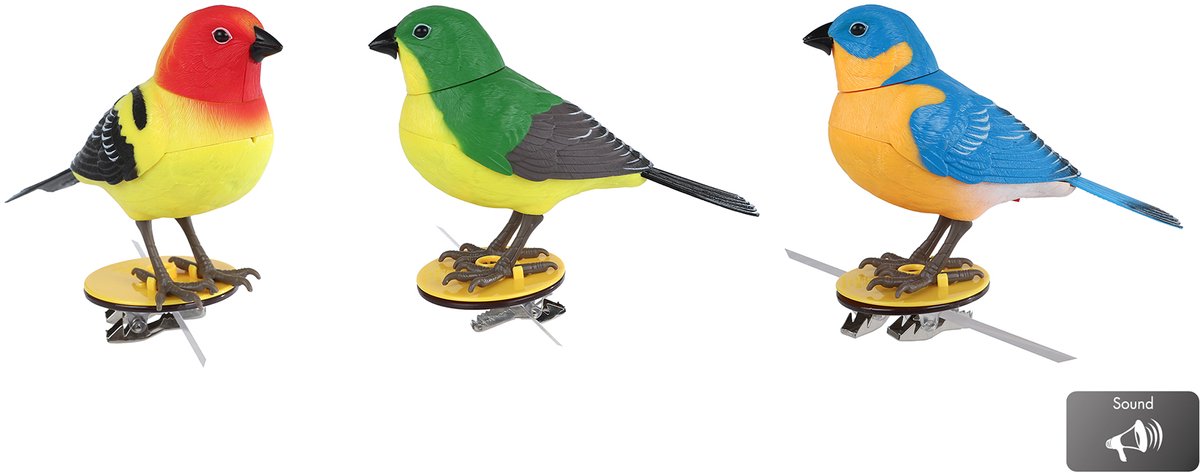 Van Manen speelgoed vogel Singing Bird rood groen blauw kunststof.