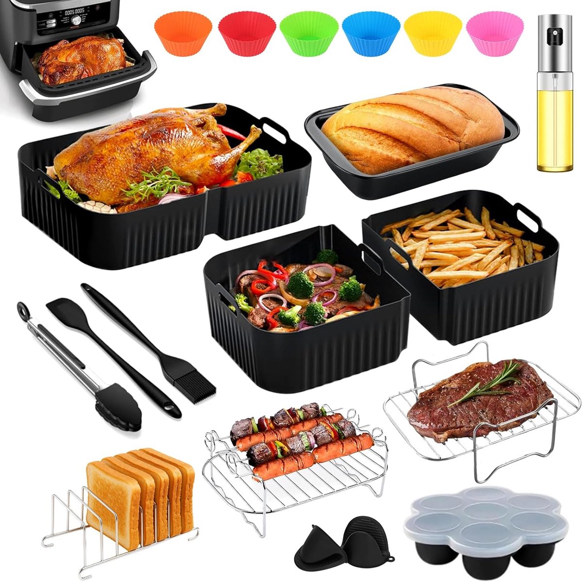 Ninja Heteluchtfriteuse, accessoires Gescht voor Ninja Foodi Flexdrawer 10,4 liter, AF500EU, siliconen vorm, accessoires voor heteluchtfriteuse, andere accessoires inbegrepen, Ninja Airfryer-accessoires