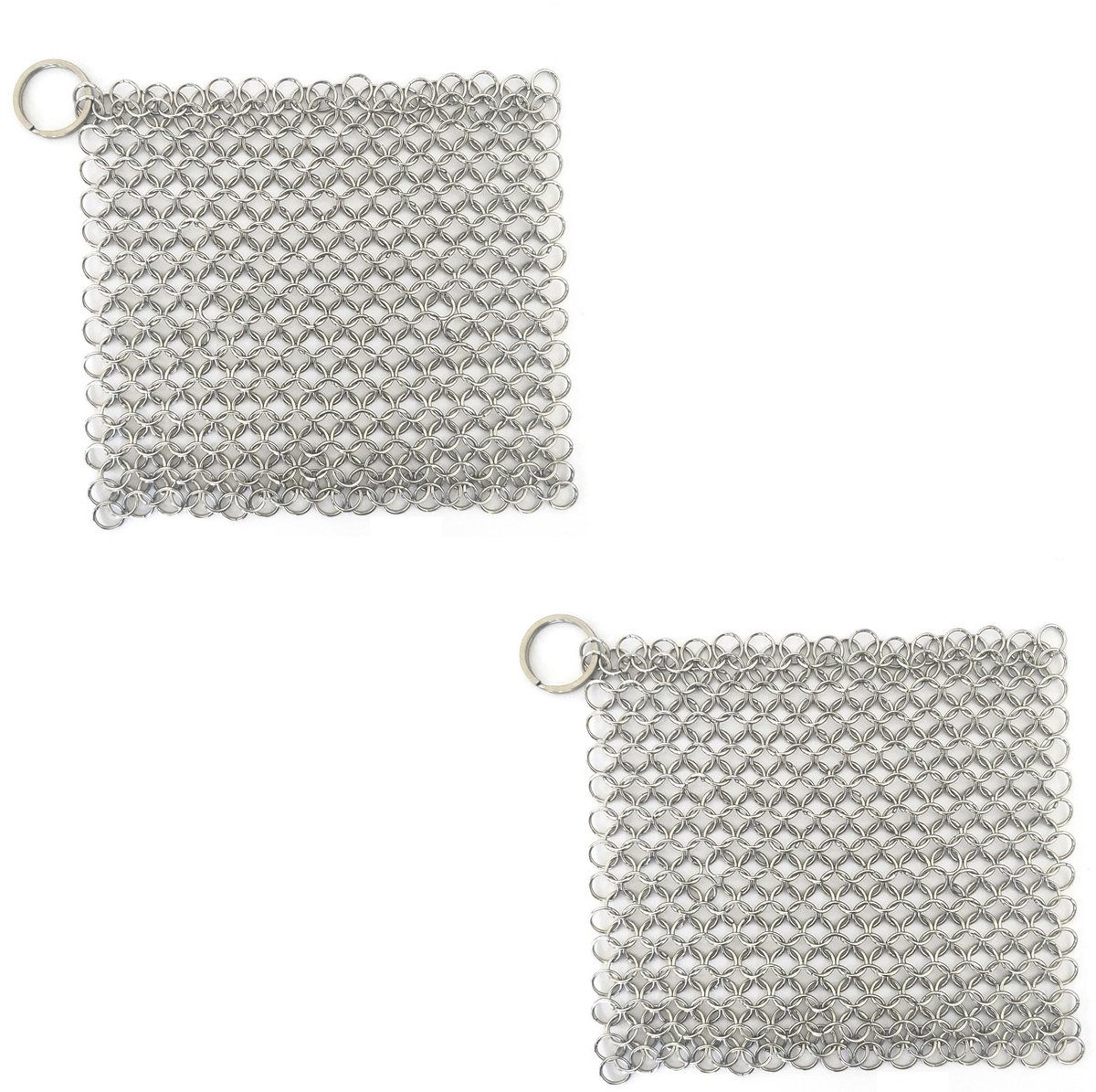 2 Stuks - Ringreiniger - Cleaner voor Gietijzeren Pannen - 15,2 x 15,2 cm - Zilver - Roestvrij staal Schrubmatje - Maliënkolder Scrubber - Schuurspons Metaal - Schuurspons voor gietijzeren pan, bbq of pizzaoven