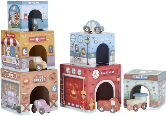Tour à empiler Little Dutch avec 6 Voitures – Bois