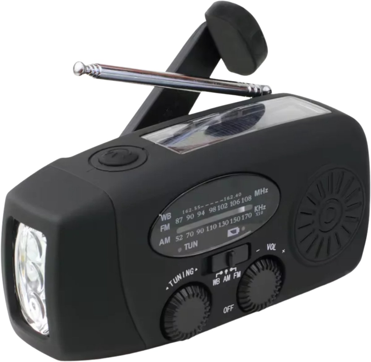 Noodradio - Bouwradio - Noodpakket - Noodradio Solar Opwindbaar - Noodpakket voor thuis - Draagbare radio - Powerbank 2000 mAh - Zwart