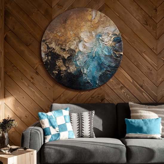 YS Tableau "Stroom van elementen" - Tableau sur toile peint à la main 60 cm - Décoration murale Abstrait - Bleu et or - Bleu or - Décoration murale salon - Décoration chambre à coucher - Accessoires de chambre - Tableau abstrait avec bleu