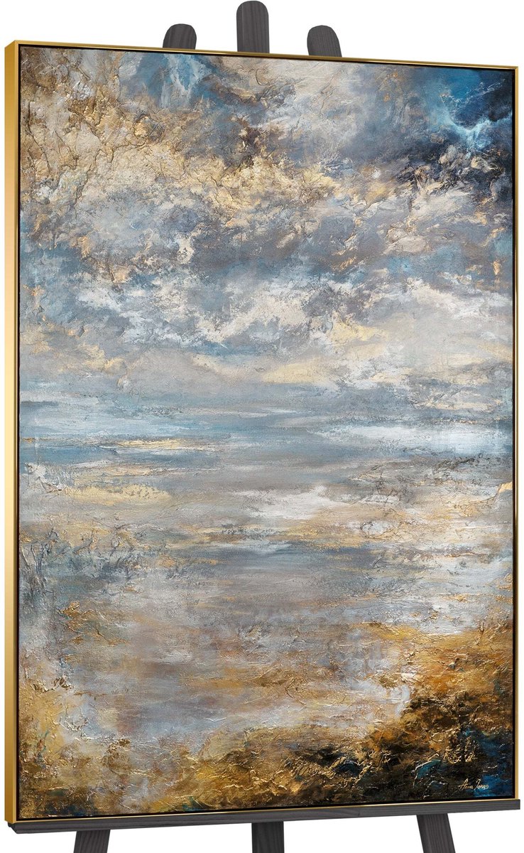 YS Canvas schilderij groot handgeschilderd stille dageraad abstract meditatief – YS-Art Gallery – Rustgevende wanddecoratie voor woonkamer – Modern schilderij voor slaapkamer Gold