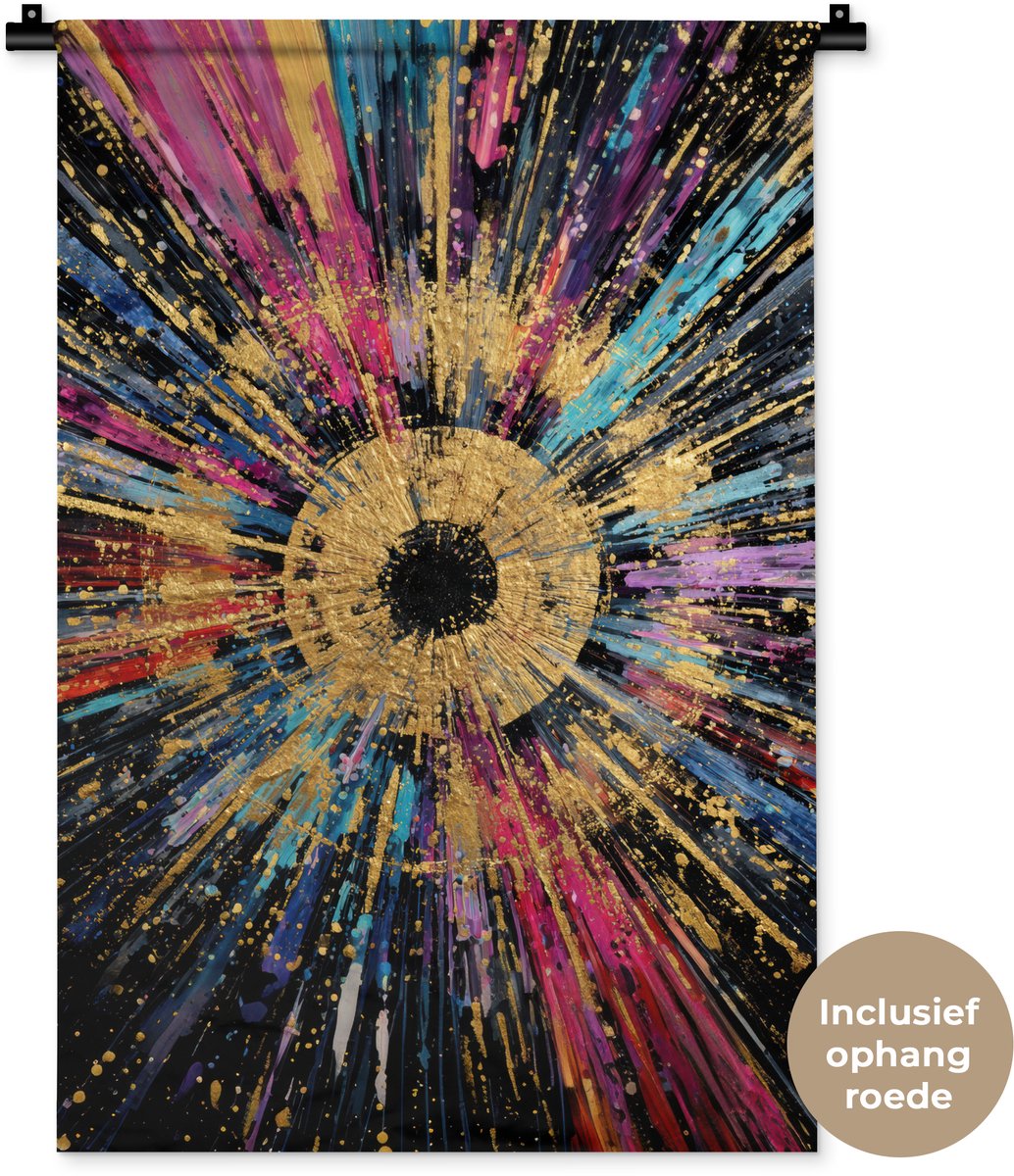 Wandkleed 60x90 cm - Wanddoek Explosie - Goud - Kleurrijk - Abstract - Wandtapijt - Wandkleden