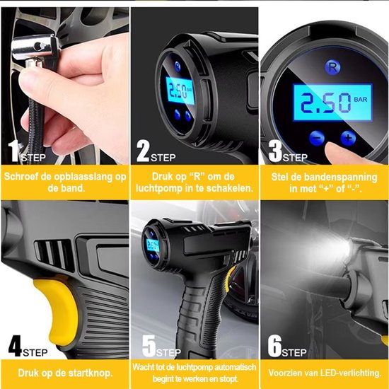 120W Handluchtcompressor Draadloze Opblaaspomp Draagbare Luchtpomp Bandenpomp Digitaal voor Auto Fiets Ballen — afbeelding 3