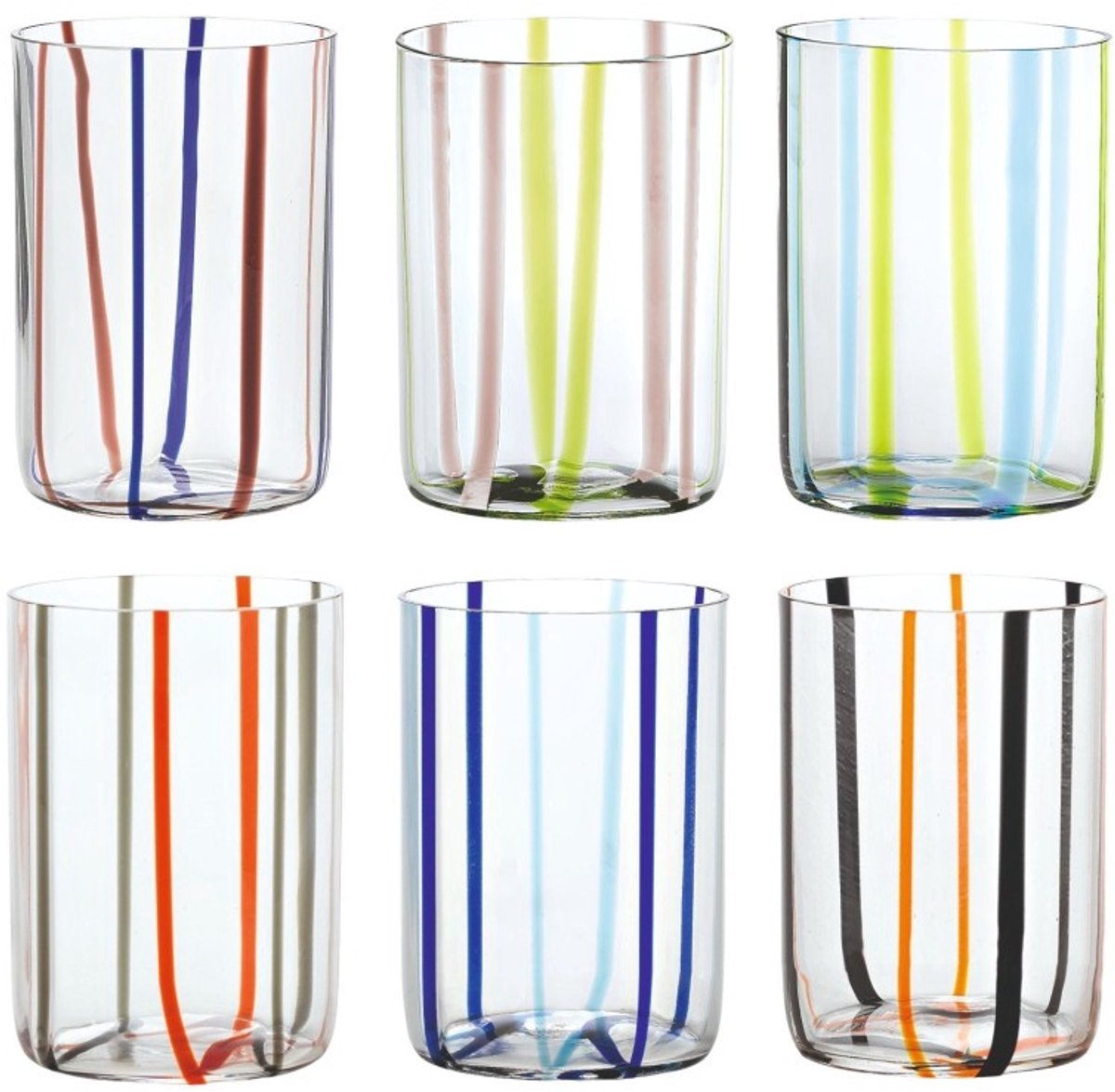 Assortiment Tirache Zafferano glas in tweekleurig borosilicaatglas Groen-amethist doos à 6 stuks