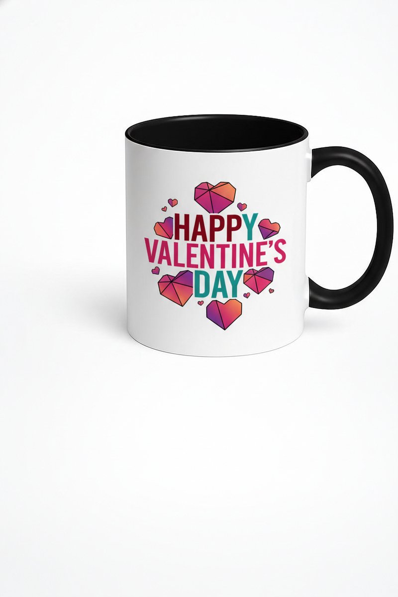 Valentijnsdag Mok Happy Valentine's Day met Geometrische Hartjes