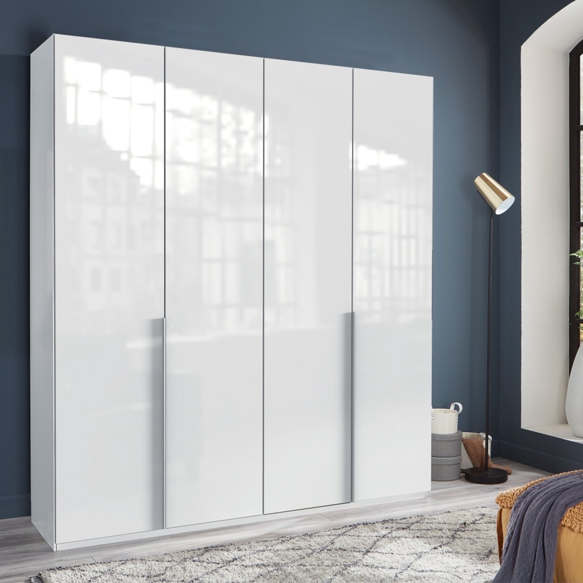 Kledingkast Tudela - Spaanplaat/Glas - Wit - 180x210x58 cm (BxHxD) - Draaideuren