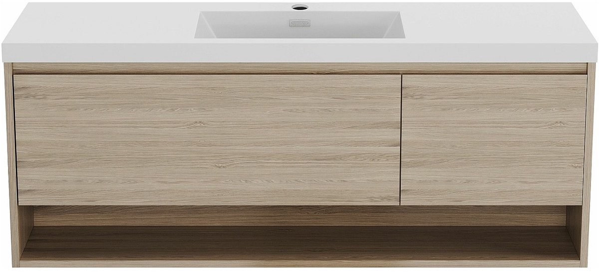 Vente-unique Zwevend badkamermeubel met enkele wastafel, licht naturelkleurig - 150 cm - PUJUKA
