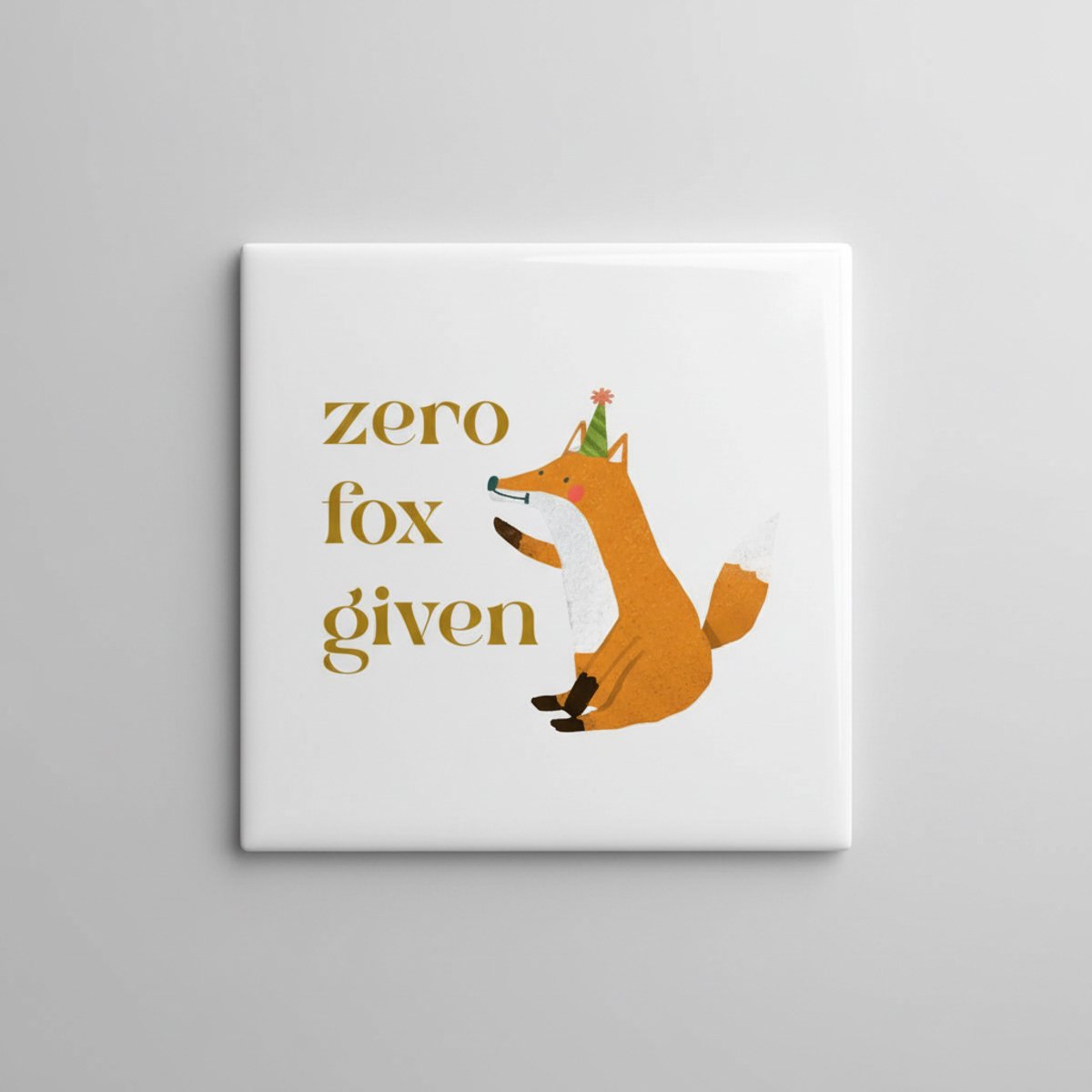 Nevolis Grappige Quote Keramische Tegel “Zero Fox Given” – Schattige Vos Illustratie Wanddecoratie – 15 x 15 cm Multi Color