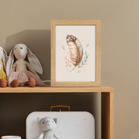 Nachtlampje 15x20 cm - Kinder lamp - Veer - Bohemian - Boho - Pastel kleuren - Tafellamp kinderkamer - Slaapkamer lamp - Bedlamp kinderen - Kinderlampje stopcontact - Wandlamp babykamer - Nachtlampjes van Merkloos — afbeelding 3