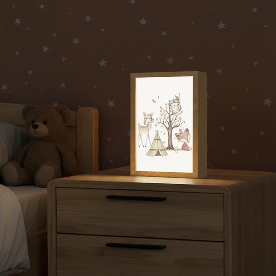 Nachtlampje 20x30 cm - Kinder lampje - Wilde dieren - Bos - Illustratie - Tafellamp kinderkamer - Slaapkamer lamp - Bedlamp kinderen - Kinderlampje stopcontact - Wandlamp babykamer - Nachtlampjes van OnlyWow — afbeelding 2