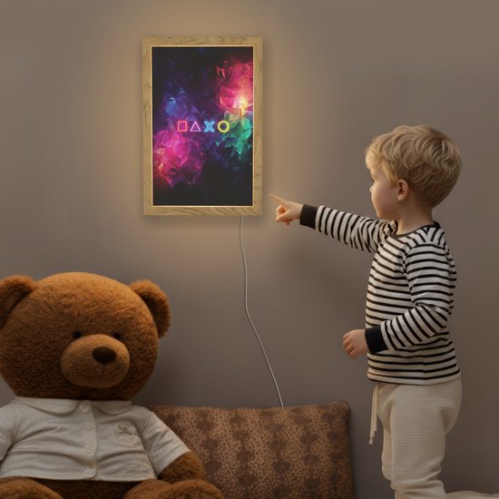 Nachtlampje 20x30 cm - Kinder lampje - Playstation - Kleurrijk - Abstract - Neon - Tafellamp kinderkamer - Slaapkamer lamp - Bedlamp kinderen - Kinderlampje stopcontact - Wandlamp babykamer - Nachtlampjes van OnlyWow — afbeelding 5