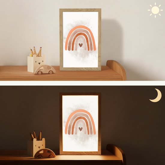 Nachtlampje 20x30 cm - Kinder lamp - Regenboog - Roze - Pastel kleuren - Hartje - Tafellamp kinderkamer - Slaapkamer lamp - Bedlamp kinderen - Kinderlampje stopcontact - Wandlamp babykamer - Nachtlampjes van Merkloos — afbeelding 4