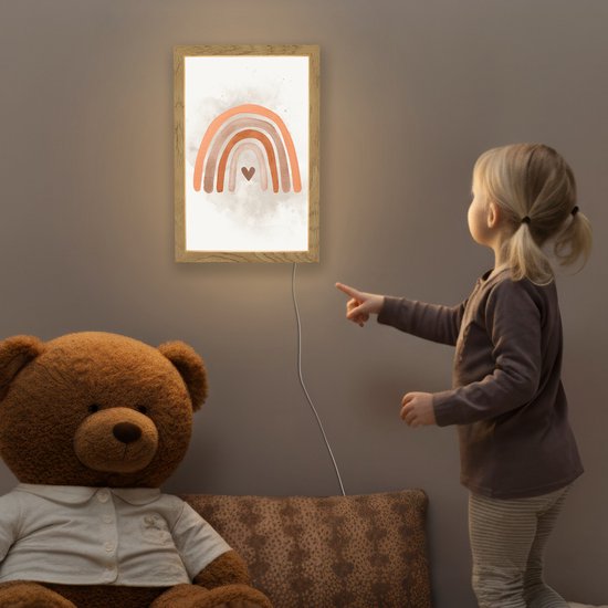Nachtlampje 20x30 cm - Kinder lamp - Regenboog - Roze - Pastel kleuren - Hartje - Tafellamp kinderkamer - Slaapkamer lamp - Bedlamp kinderen - Kinderlampje stopcontact - Wandlamp babykamer - Nachtlampjes van Merkloos — afbeelding 5