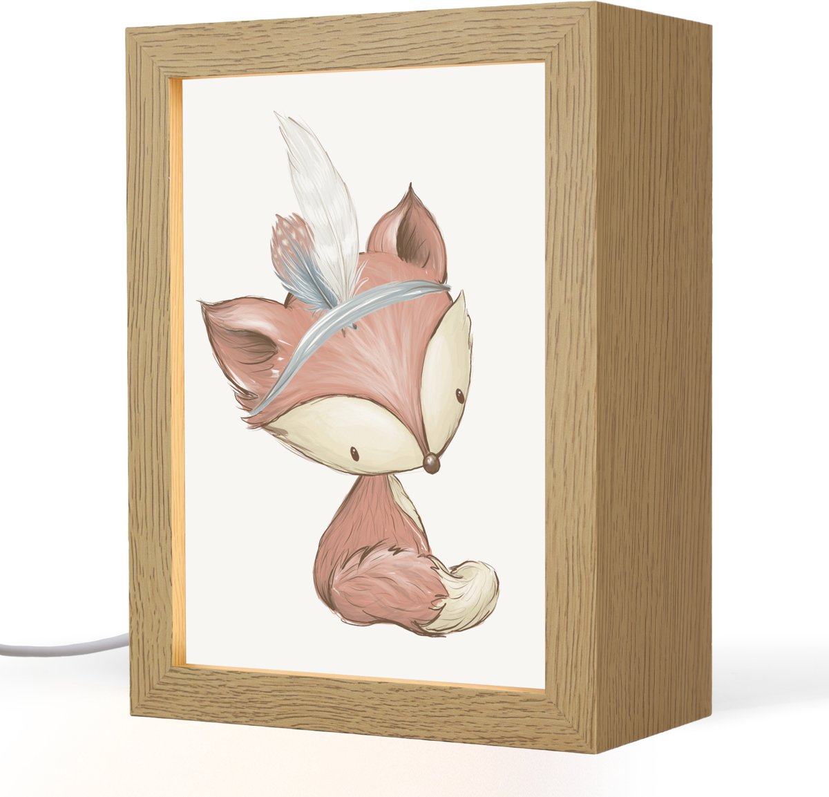Nachtlampje 15x20 cm - Kinder lampje - Vos - Dier - Bosdieren - Tafellamp kinderkamer - Slaapkamer lamp - Bedlamp kinderen - Kinderlampje stopcontact - Wandlamp babykamer - Nachtlampjes