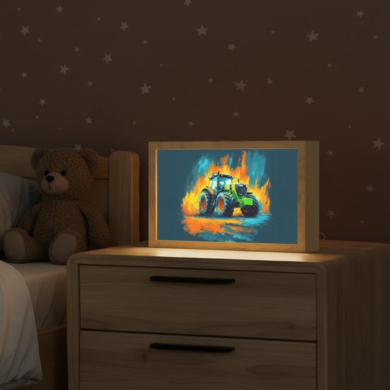 Nachtlampje 30x20 cm - Kinder lamp - Abstract - Tractor - Groen - Tafellamp kinderkamer - Slaapkamer lamp - Bedlamp kinderen - Kinderlampje stopcontact - Wandlamp babykamer - Nachtlampjes van Merkloos — afbeelding 2