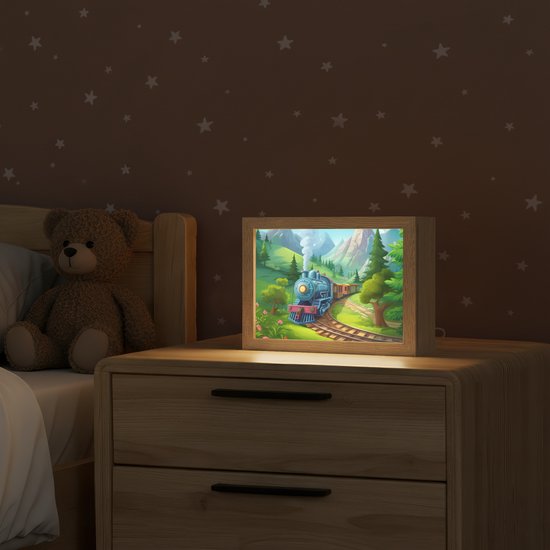 Nachtlampje 20x15 cm - Kinder lamp - Trein - Bloemen - Kinderen - Natuur - Tafellamp kinderkamer - Slaapkamer lamp - Bedlamp kinderen - Kinderlampje stopcontact - Wandlamp babykamer - Nachtlampjes van Merkloos — afbeelding 2