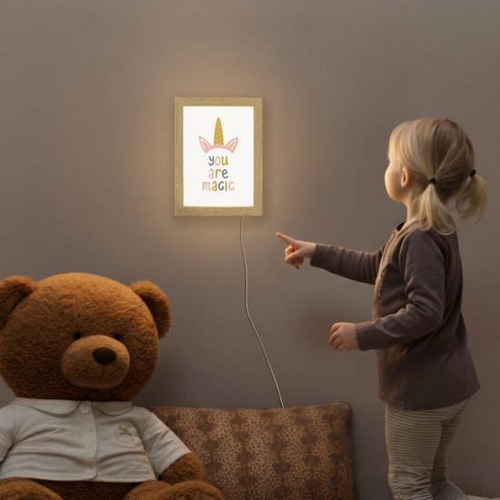 Nachtlampje 15x20 cm - Kinder lamp - Eenhoorn - Quote - Roze - 'You are magic' - Tafellamp kinderkamer - Slaapkamer lamp - Bedlamp kinderen - Kinderlampje stopcontact - Wandlamp babykamer - Nachtlampjes van QAZQA — afbeelding 5