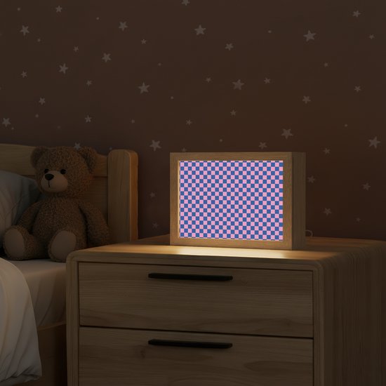 Nachtlampje 20x15 cm - Kinder lampje - Dambord - Blauw - Patroon - Roze - Tafellamp kinderkamer - Slaapkamer lamp - Bedlamp kinderen - Kinderlampje stopcontact - Wandlamp babykamer - Nachtlampjes van Merkloos — afbeelding 2