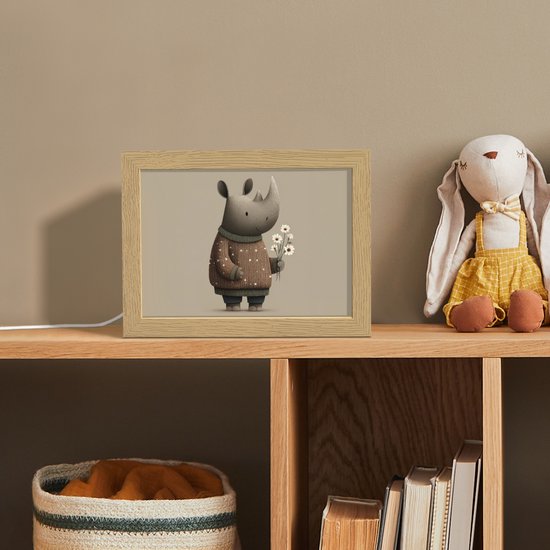 Nachtlampje 20x15 cm - Kinder lampje - Neushoorn - Witte bloemen - Lief - Tafellamp kinderkamer - Slaapkamer lamp - Bedlamp kinderen - Kinderlampje stopcontact - Wandlamp babykamer - Nachtlampjes van Merkloos — afbeelding 3