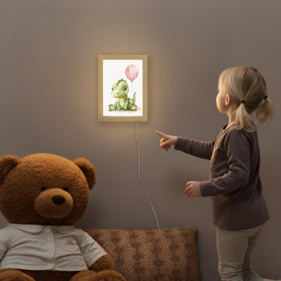 Nachtlampje 15x20 cm - Kinder lampje - Draak - Baby dier - Roze ballon - Tafellamp kinderkamer - Slaapkamer lamp - Bedlamp kinderen - Kinderlampje stopcontact - Wandlamp babykamer - Nachtlampjes van OnlyWow — afbeelding 5