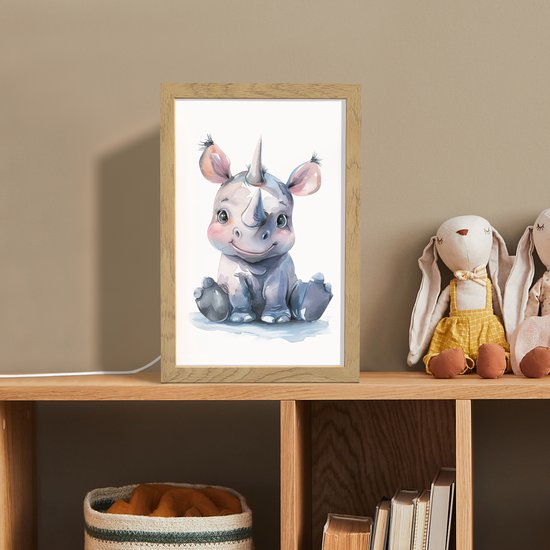 Nachtlampje 20x30 cm - Kinder lamp - Neushoorn - Baby dier - Dieren - Tafellamp kinderkamer - Slaapkamer lamp - Bedlamp kinderen - Kinderlampje stopcontact - Wandlamp babykamer - Nachtlampjes van Merkloos — afbeelding 3