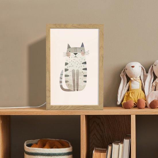 Nachtlampje 20x30 cm - Kinder lamp - Kat - Dieren - Beige - Tafellamp kinderkamer - Slaapkamer lamp - Bedlamp kinderen - Kinderlampje stopcontact - Wandlamp babykamer - Nachtlampjes van Merkloos — afbeelding 3