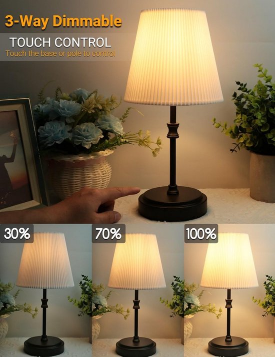 Touch Dimbaar Nachtkastlamp 3 Helderheidsniveaus Minimalistisch Zwart van Merkloos — afbeelding 4