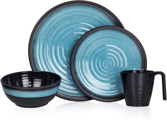 Harmonie Design tafelservies van melamine campingservies, 20-delig met water/sapglazen voor 4 personen, picknickservies Moritz