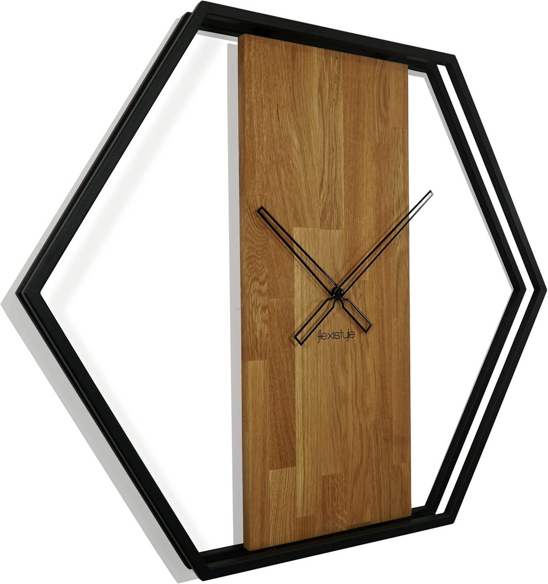 Grote Zeshoekige Houten Wandklok 80 cm Stil Industrieel Design