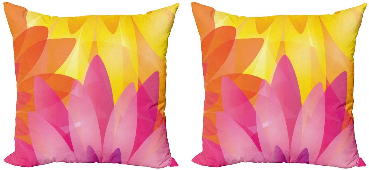 ABAKUHAUS Kussenhoes Set 2x50x50 cm – Dubbeldruk – Oranje, Roze, Geel